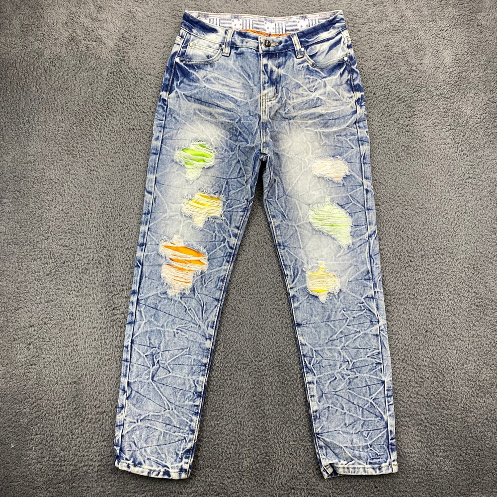 Womens Distressed Jeans 26x26 Acid Wash Ripped Colorful Accents Trendy‎ Stylish